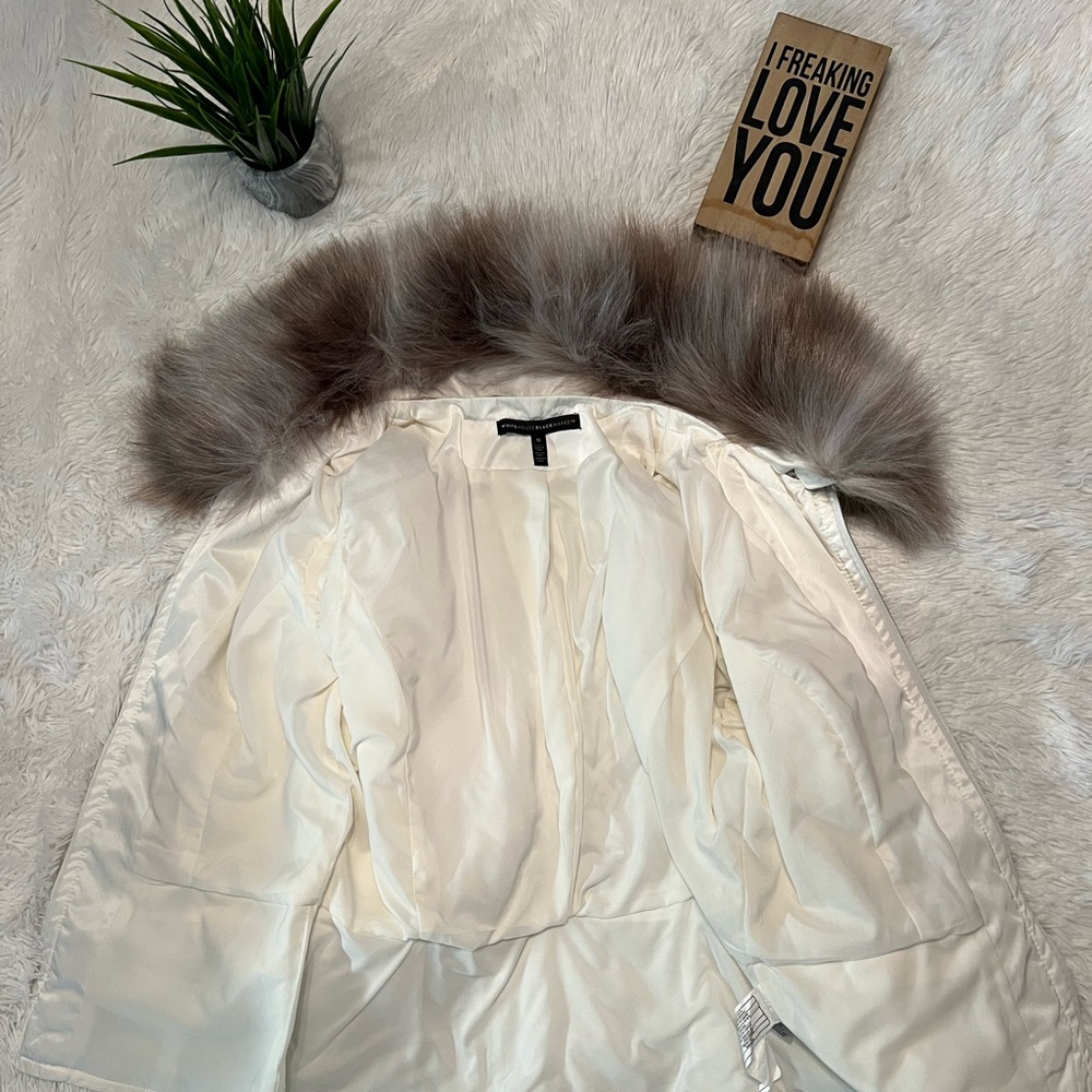 White House Black Market Winter White Jacket/Coat with Removable Faux Fur Collar - Picture 11 of 13